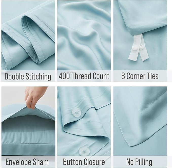 Bella Coterie Luxury Bamboo Viscose California King Size Duvet Cover Set | 100% Organically Grown | Corner Ties | Ultra Soft | Cooling | Two Pillow Shams | 106 x 94 | No Insert [Coastal Blue]