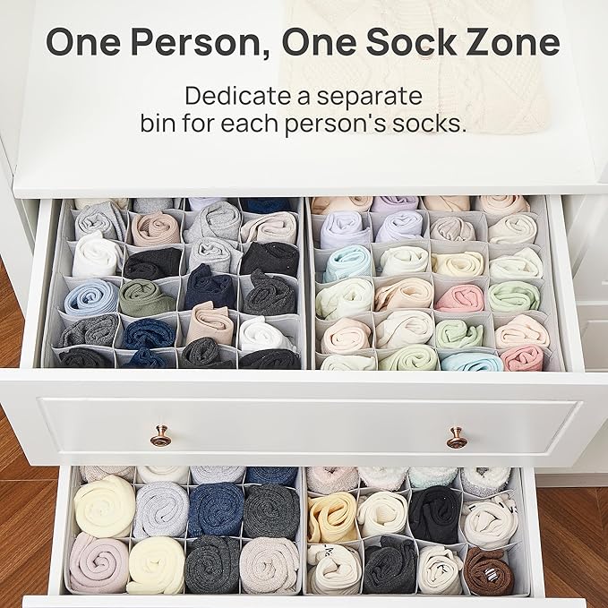 Vtopmart 3 Pack 24+24+16 Cells Socks Drawer Organizers Set, 64 Cells Clothes Drawer Dividers Dresser Organizers Bins, Scarves, Ties, Non-Woven Fabric Storage Boxes for Closet, Nursery