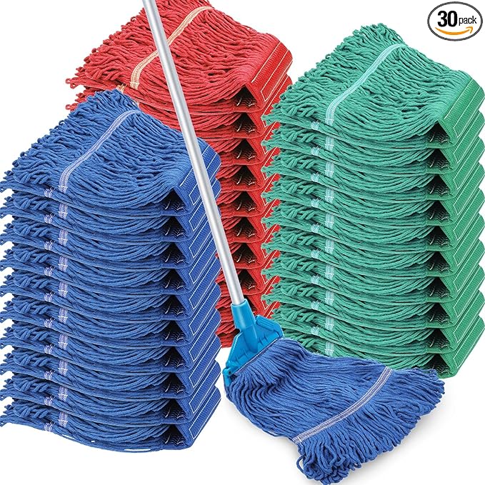 Roshtia 30 Pieces Commercial Mop Head Replacement Floor Cleaning Wet Mop Heads Heavy Duty Large Cotton String Sweeper Refills for Industrial Home Use (Multicolor)
