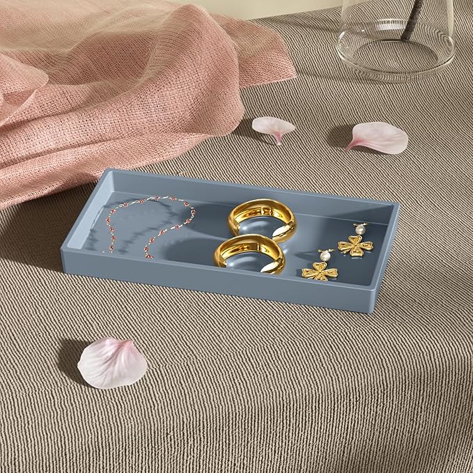 Vanity and Bathroom Tray, 7.7" ABS Countertop Organizer,Waterproof Vanity Tray for Toilet Tank,Perfume,Soap,Keys,Bathroom Accessories,Kitchen and Bath Trays,Non Slip Small Trays,Gray