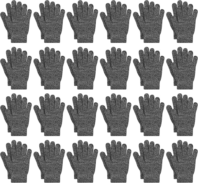 Cooraby 24 Pairs Kids Gloves Winter Magic Gloves Warm Knitted Stretchy Full Fingers Glove for 6-11 Years