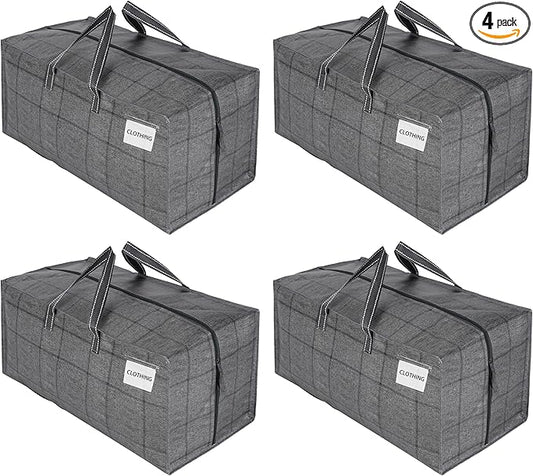 VENO 4 Pack Moving Bags w/Backpack Straps, Heavy Duty, Moving Boxes Alternative, Packing Supplies, Large Storage Totes for Dorm Room Essentials with Zipper for Clothes (Windowpane, 4 Pack)