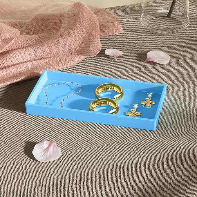 Vanity and Bathroom Tray, 7.7" ABS Countertop Organizer,Waterproof Vanity Tray for Toilet Tank,Perfume,Soap,Keys,Bathroom Accessories,Kitchen and Bath Trays,Non Slip Small Trays,Blue,2 Pack