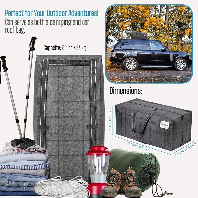 VENO 4 Pack Moving Bags w/Backpack Straps, Heavy Duty, Moving Boxes Alternative, Packing Supplies, Large Storage Totes for Dorm Room Essentials with Zipper for Clothes (Windowpane, 4 Pack)