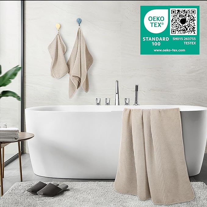 POLYTE Oversize, 60 x 30 in., Quick Dry Lint Free Microfiber Bath Towel Set, 6 Piece (Waffle Weave)