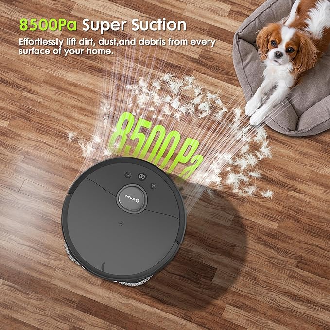 Robot Vacuum and Mop, V5 Tangle Cutter Technology for Pet Hair, 8500Pa Suction, 75-Day Capacity, LDS Navigation, Pet Laser, Robotic Vacuums Cleaner for Hair, Floors, Tile, Carpet, APP & Voice Control