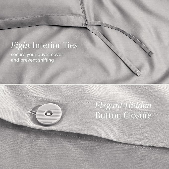 Bare Home 100% Organic Cotton Sateen Duvet Cover Set - Extra Long Size - 400 Thread Count - Smooth Sateen Weave - Warm & Luxurious - Duvet Cover (Twin/Twin XL, Light Grey)