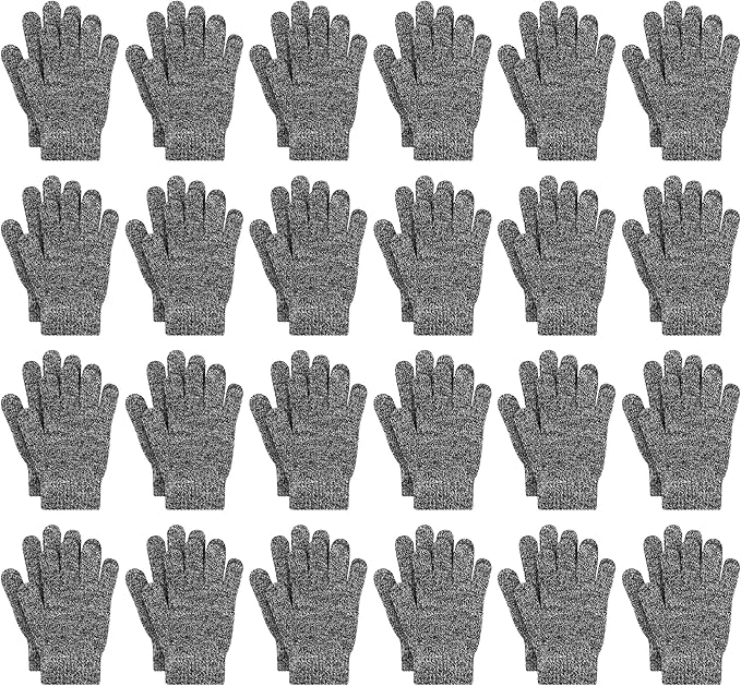 Cooraby 24 Pairs Kids Gloves Winter Magic Gloves Warm Knitted Stretchy Full Fingers Glove for 6-11 Years