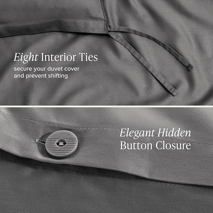 Bare Home 100% Organic Cotton Sateen Duvet Cover Set - 400 Thread Count - Smooth Sateen Weave - Warm & Luxurious - Duvet Cover (King/Cal King, Grey)